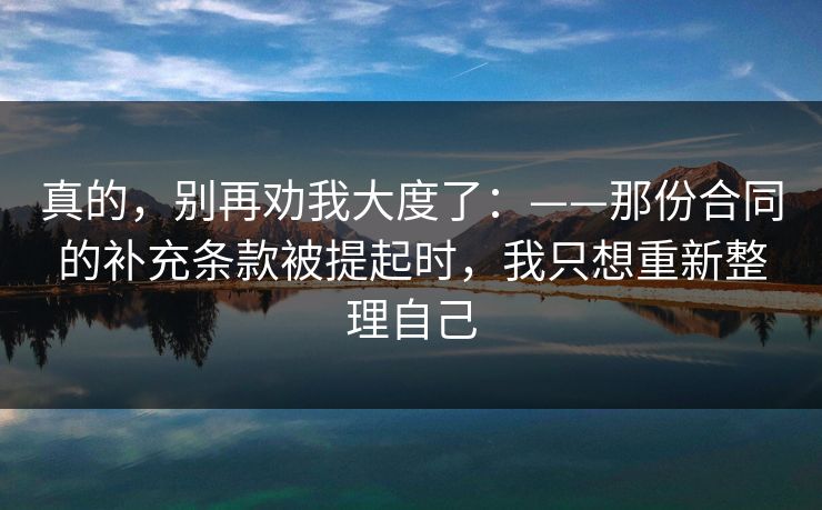 真的，别再劝我大度了：——那份合同的补充条款被提起时，我只想重新整理自己